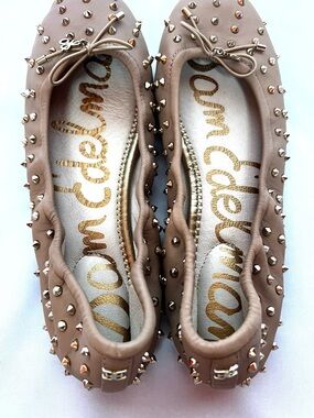 Sam Edelman Studded Ballet Flats Nude Tan Leather Size 7 Rockstud Style